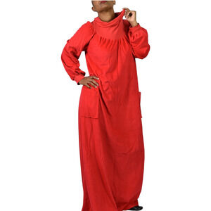 Vintage Shadowline Flannel Nightgown Red High Neck Loungewear Turtleneck Medium